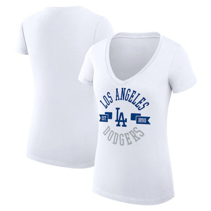 Los Angeles Dodgers G-III 4Her by Carl Banks Women's Super-Slim Fit Lightweight City Graphic V-Neck T-Shirt - White