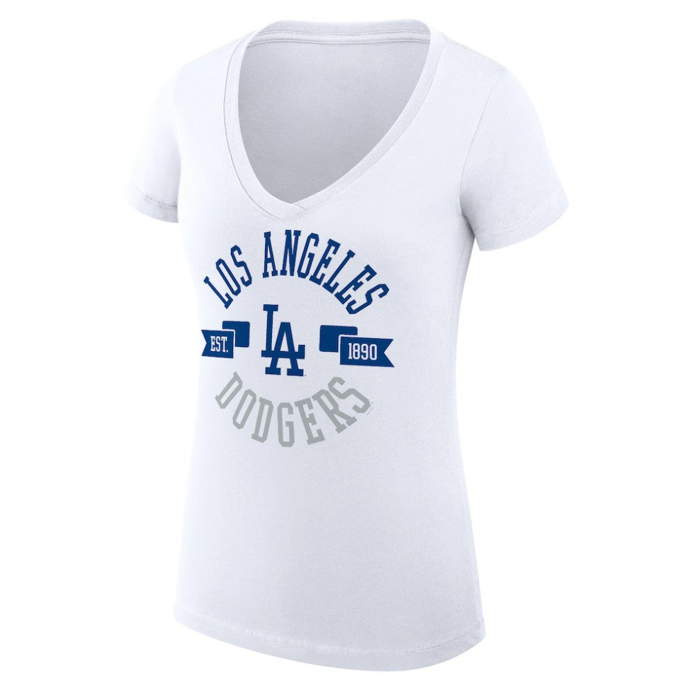 Los Angeles Dodgers G-III 4Her by Carl Banks Women's Super-Slim Fit Lightweight City Graphic V-Neck T-Shirt - White
