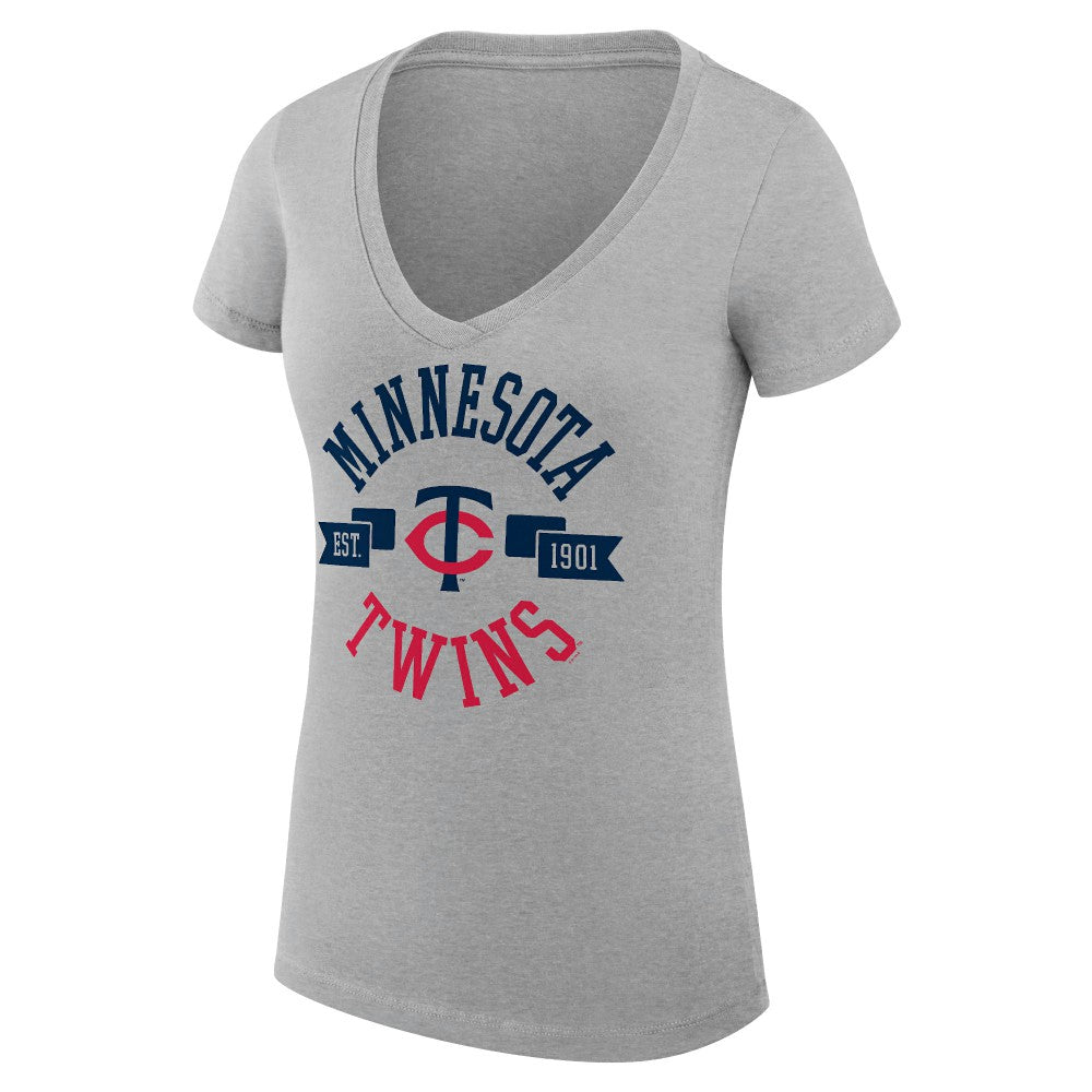 Minnesota Twins G-III 4Her by Carl Banks Women's Super-Slim Fit Lightweight City Graphic V-Neck T-Shirt - Heather Gray