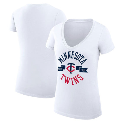 Minnesota Twins G-III 4Her by Carl Banks Women's Super-Slim Fit Lightweight City Graphic V-Neck T-Shirt - White