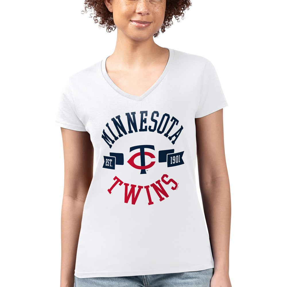Minnesota Twins G-III 4Her by Carl Banks Women's Super-Slim Fit Lightweight City Graphic V-Neck T-Shirt - White