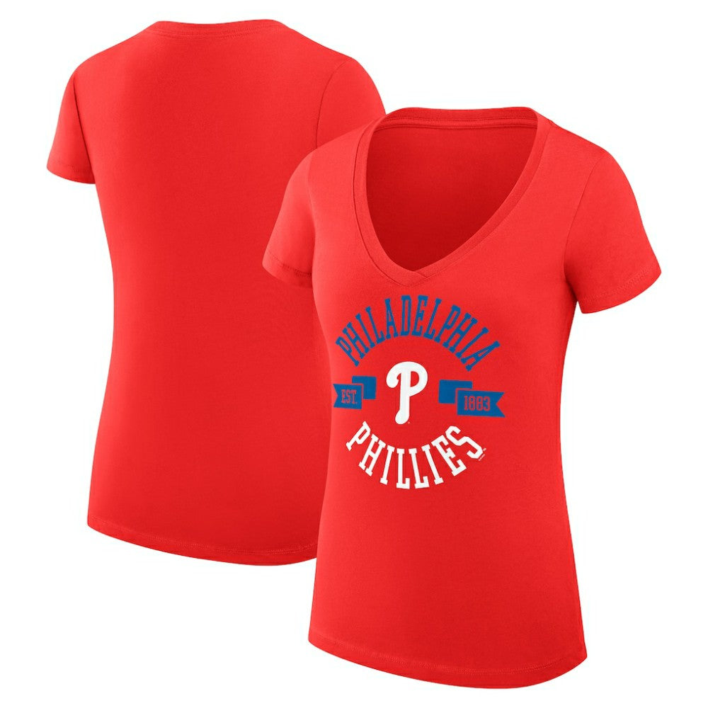 Philadelphia Phillies G-III 4Her by Carl Banks Women's Super-Slim Fit Lightweight City Graphic V-Neck T-Shirt - Red