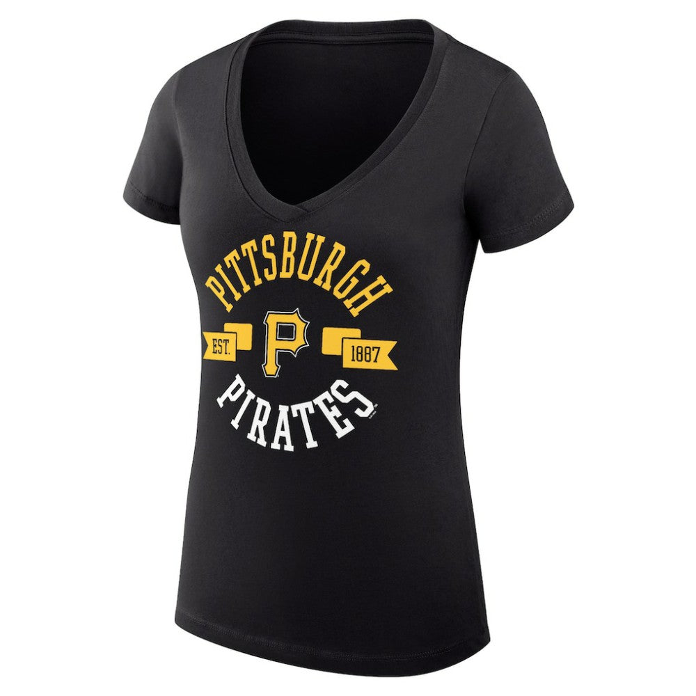 Pittsburgh Pirates G-III 4Her by Carl Banks Women's Super-Slim Fit Lightweight City Graphic V-Neck T-Shirt - Black
