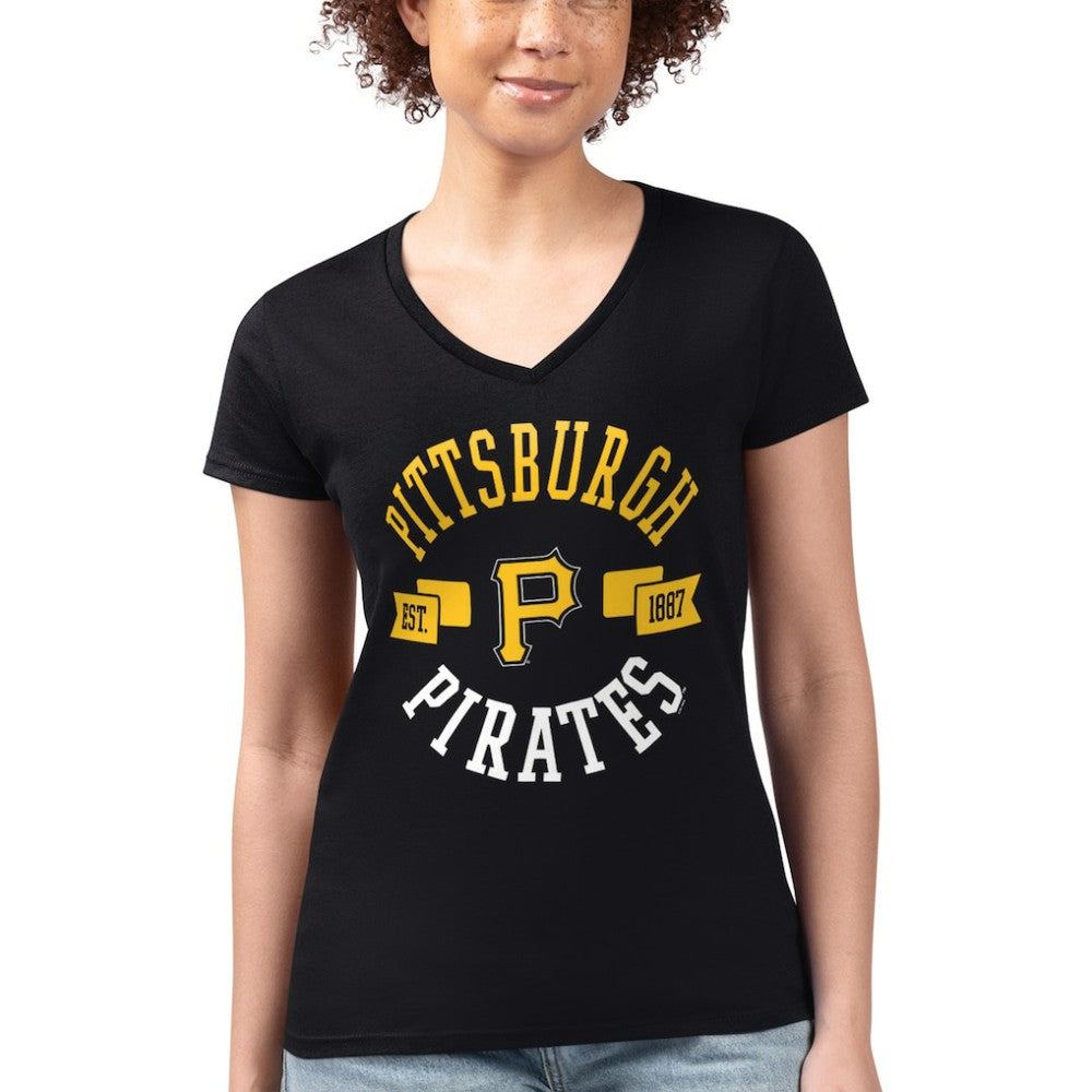 Pittsburgh Pirates G-III 4Her by Carl Banks Women's Super-Slim Fit Lightweight City Graphic V-Neck T-Shirt - Black
