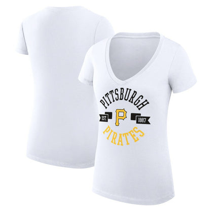 Pittsburgh Pirates G-III 4Her by Carl Banks Women's Super-Slim Fit Lightweight City Graphic V-Neck T-Shirt - White