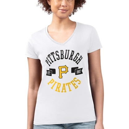 Pittsburgh Pirates G-III 4Her by Carl Banks Women's Super-Slim Fit Lightweight City Graphic V-Neck T-Shirt - White