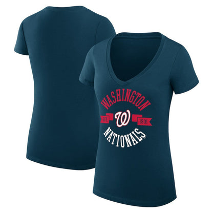 Washington Nationals G-III 4Her by Carl Banks Women's Super-Slim Fit Lightweight City Graphic V-Neck T-Shirt - Navy