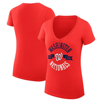 Washington Nationals G-III 4Her by Carl Banks Women's Super-Slim Fit Lightweight City Graphic V-Neck T-Shirt - Red
