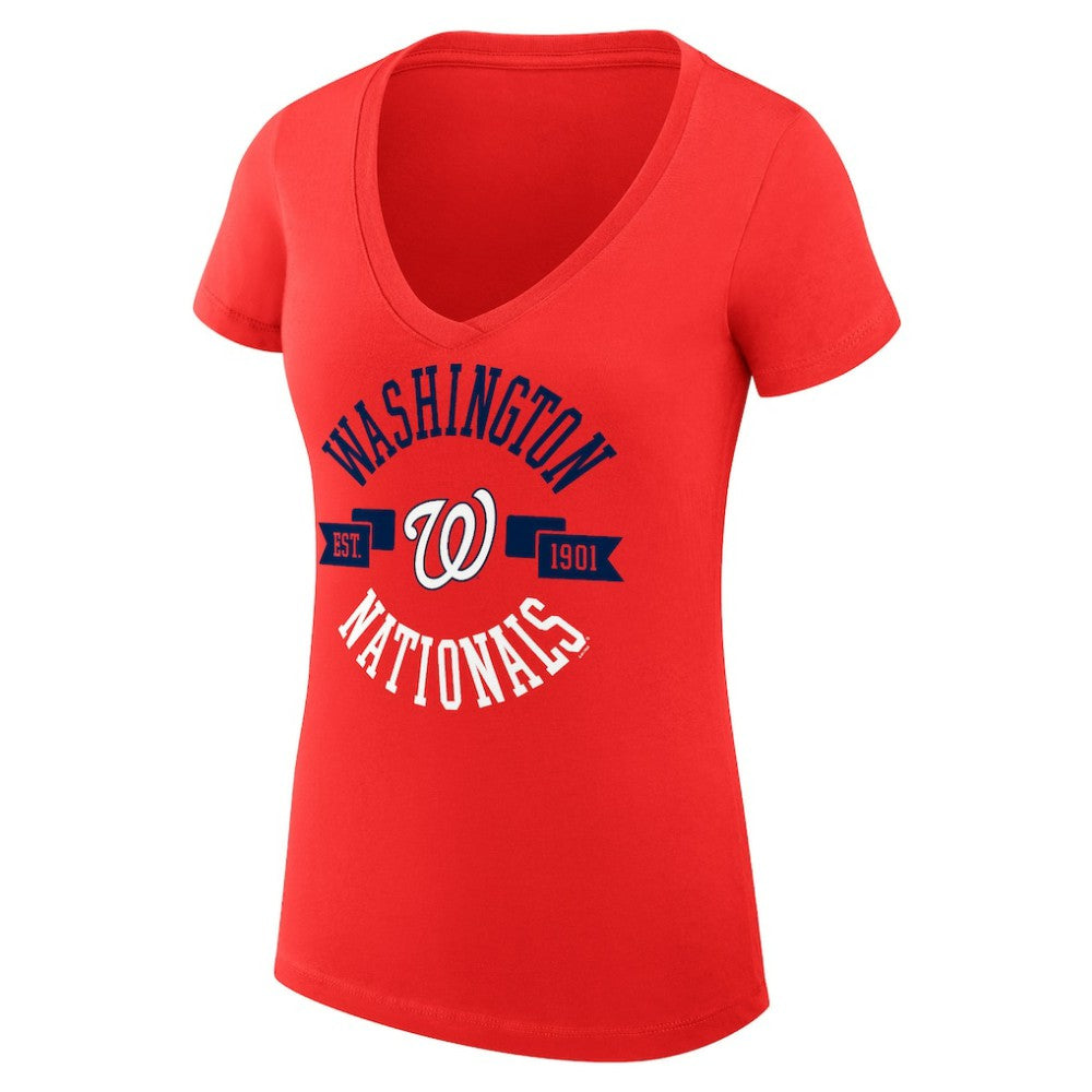 Washington Nationals G-III 4Her by Carl Banks Women's Super-Slim Fit Lightweight City Graphic V-Neck T-Shirt - Red