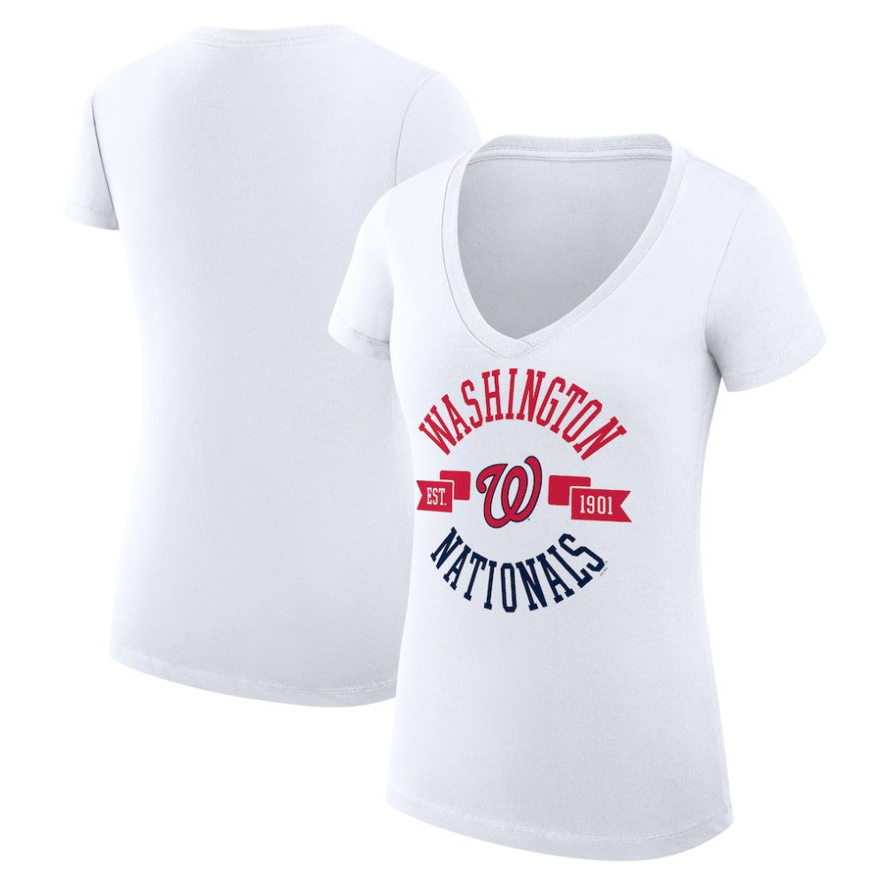 Washington Nationals G-III 4Her by Carl Banks Women's Super-Slim Fit Lightweight City Graphic V-Neck T-Shirt - White