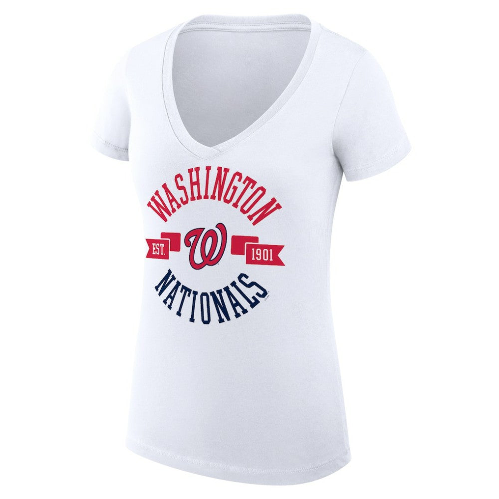 Washington Nationals G-III 4Her by Carl Banks Women's Super-Slim Fit Lightweight City Graphic V-Neck T-Shirt - White