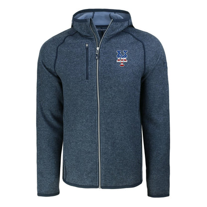 New York Mets Cutter & Buck Stars & Stripes Mainsail Sweater-Knit Full-Zip Hoodie - Heather Navy
