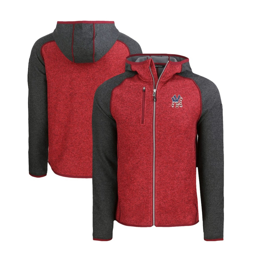 New York Yankees Cutter & Buck Stars & Stripes Mainsail Sweater-Knit Full-Zip Hoodie - Heather Red/Heather Charcoal
