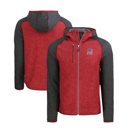 New York Yankees Cutter & Buck Stars & Stripes Mainsail Sweater-Knit Full-Zip Hoodie - Heather Red/Heather Charcoal