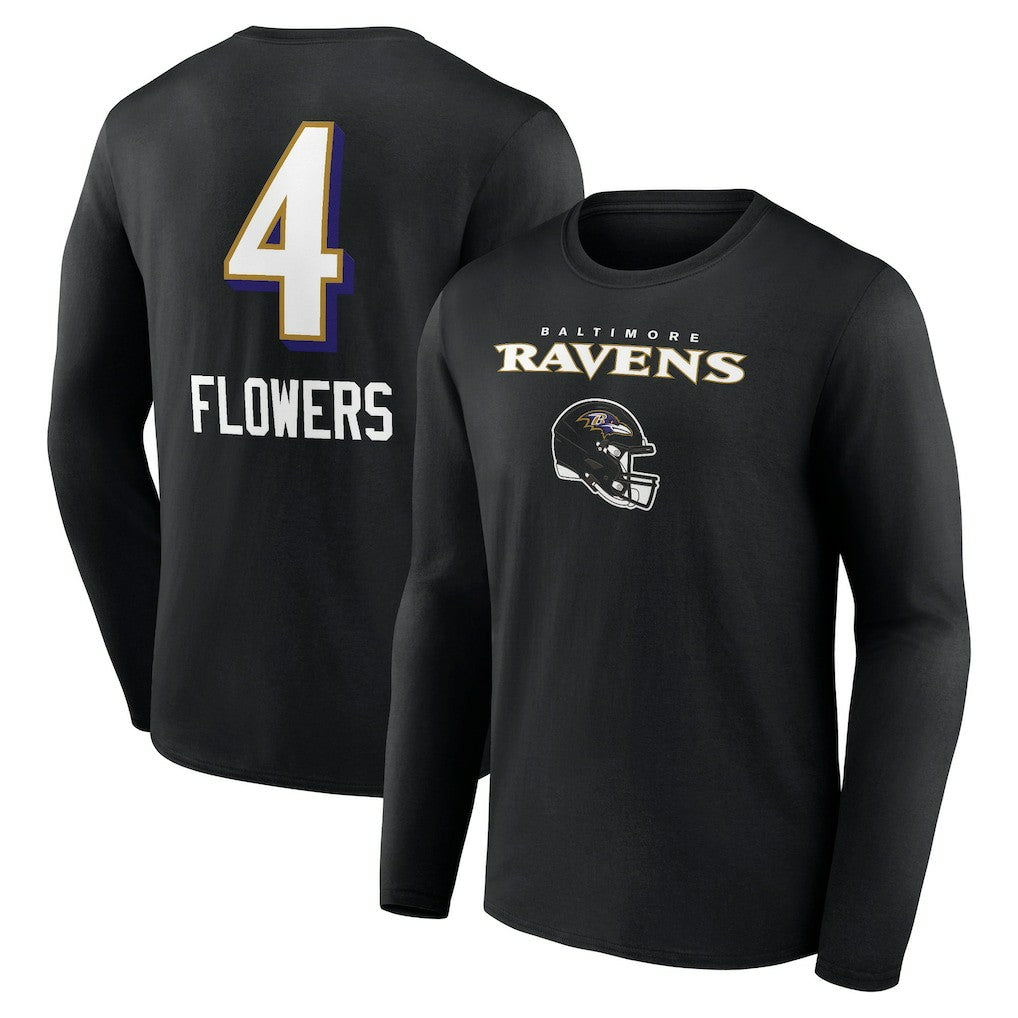 Zay Flowers Baltimore Ravens Team Wordmark Player Name & Number Long Sleeve T-Shirt - Black on sale
