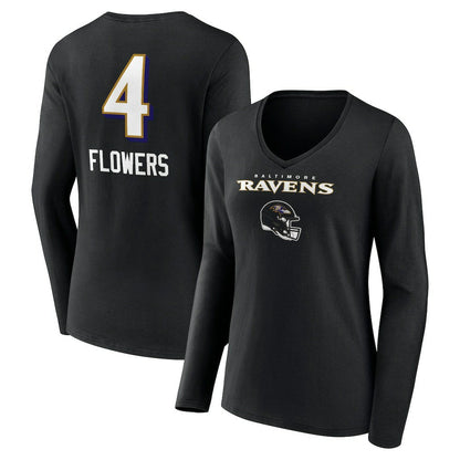 Zay Flowers Baltimore Ravens Women's Team Wordmark Player Name & Number Long Sleeve V-Neck T-Shirt - Black discount