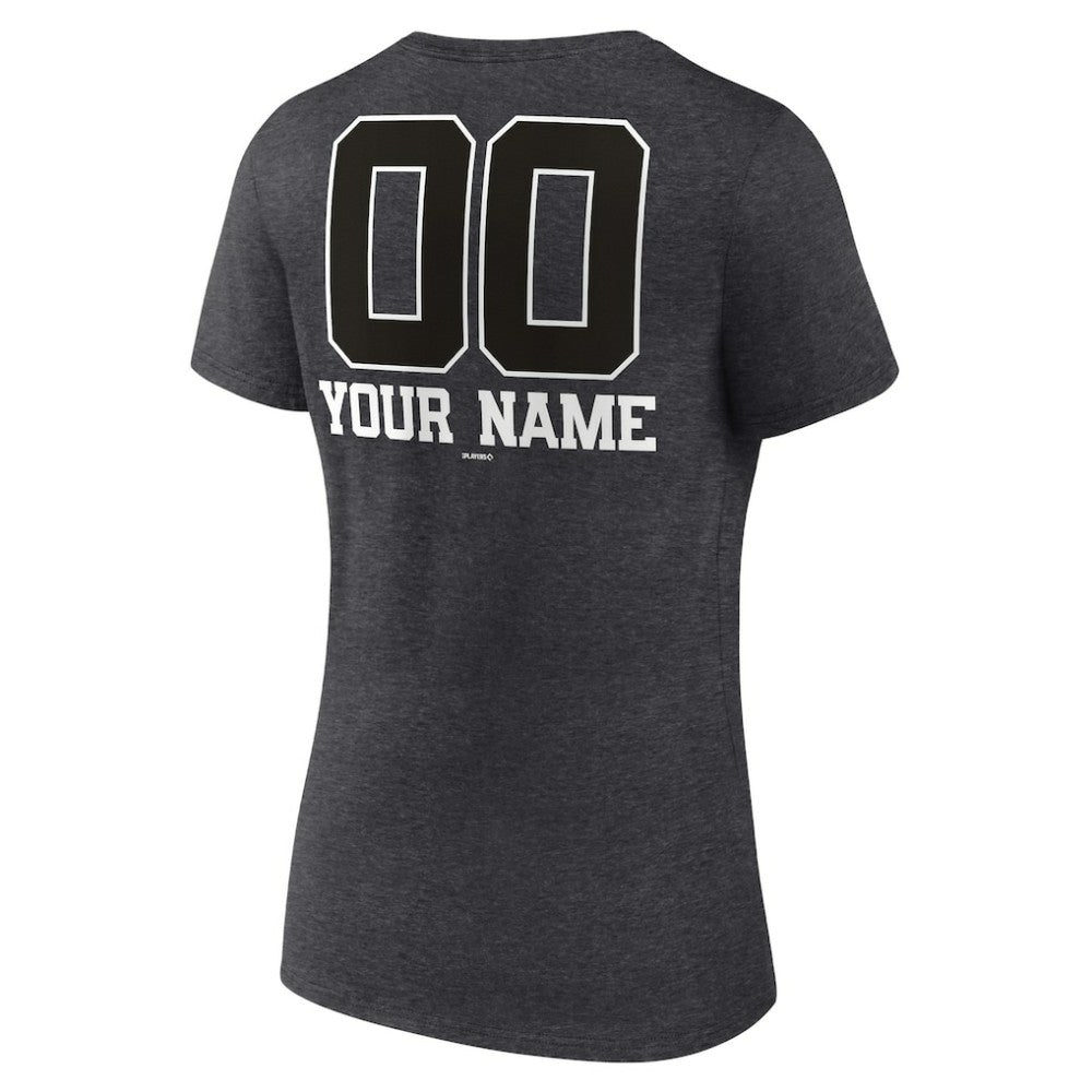 Miami Marlins Women's Personalized Monochrome Name & Number V-Neck T-Shirt - Charcoal