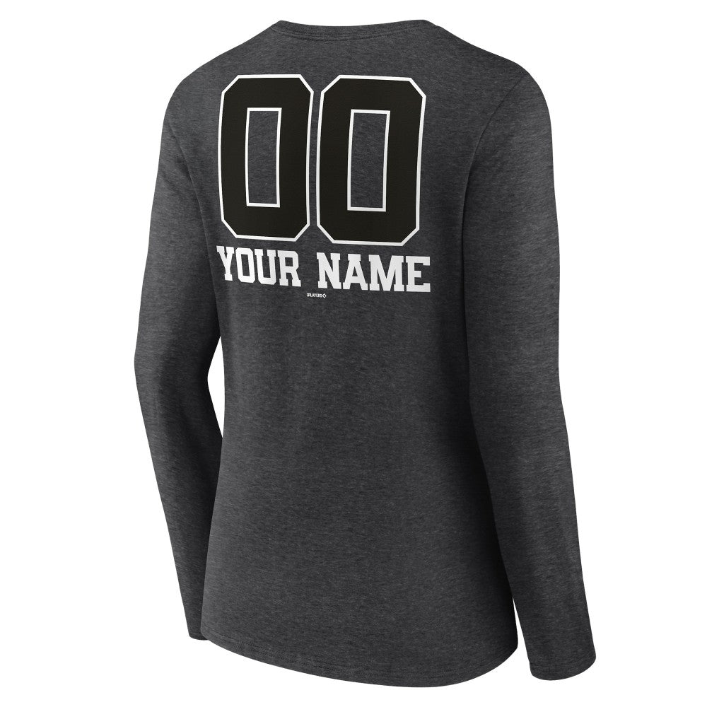 Milwaukee Brewers Women's Personalized Monochrome Name & Number Long Sleeve V-Neck T-Shirt - Charcoal
