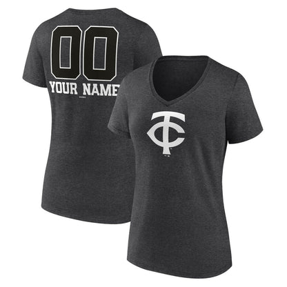 Minnesota Twins Women's Personalized Monochrome Name & Number V-Neck T-Shirt - Charcoal
