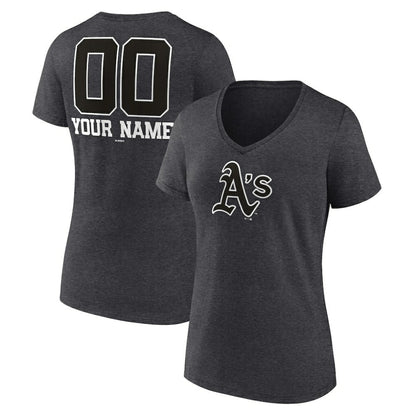 Athletics Women's Personalized Monochrome Name & Number V-Neck T-Shirt - Charcoal