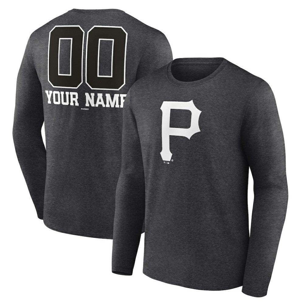 Pittsburgh Pirates Personalized Monochrome Name & Number Long Sleeve T-Shirt - Charcoal
