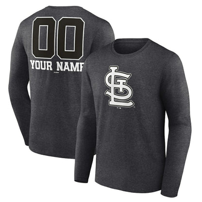 St. Louis Cardinals Personalized Monochrome Name & Number Long Sleeve T-Shirt - Charcoal