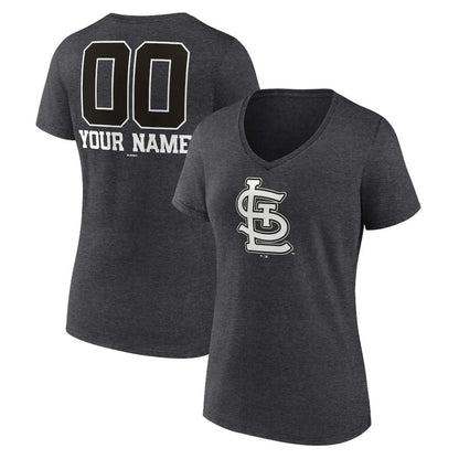 St. Louis Cardinals Women's Personalized Monochrome Name & Number V-Neck T-Shirt - Charcoal
