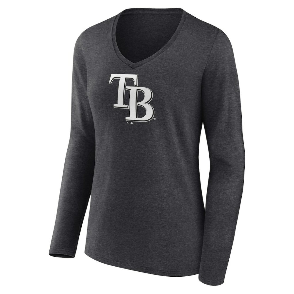 Tampa Bay Rays Women's Personalized Monochrome Name & Number Long Sleeve V-Neck T-Shirt - Charcoal