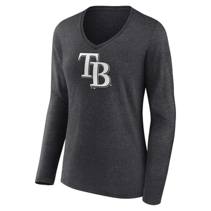 Tampa Bay Rays Women's Personalized Monochrome Name & Number Long Sleeve V-Neck T-Shirt - Charcoal