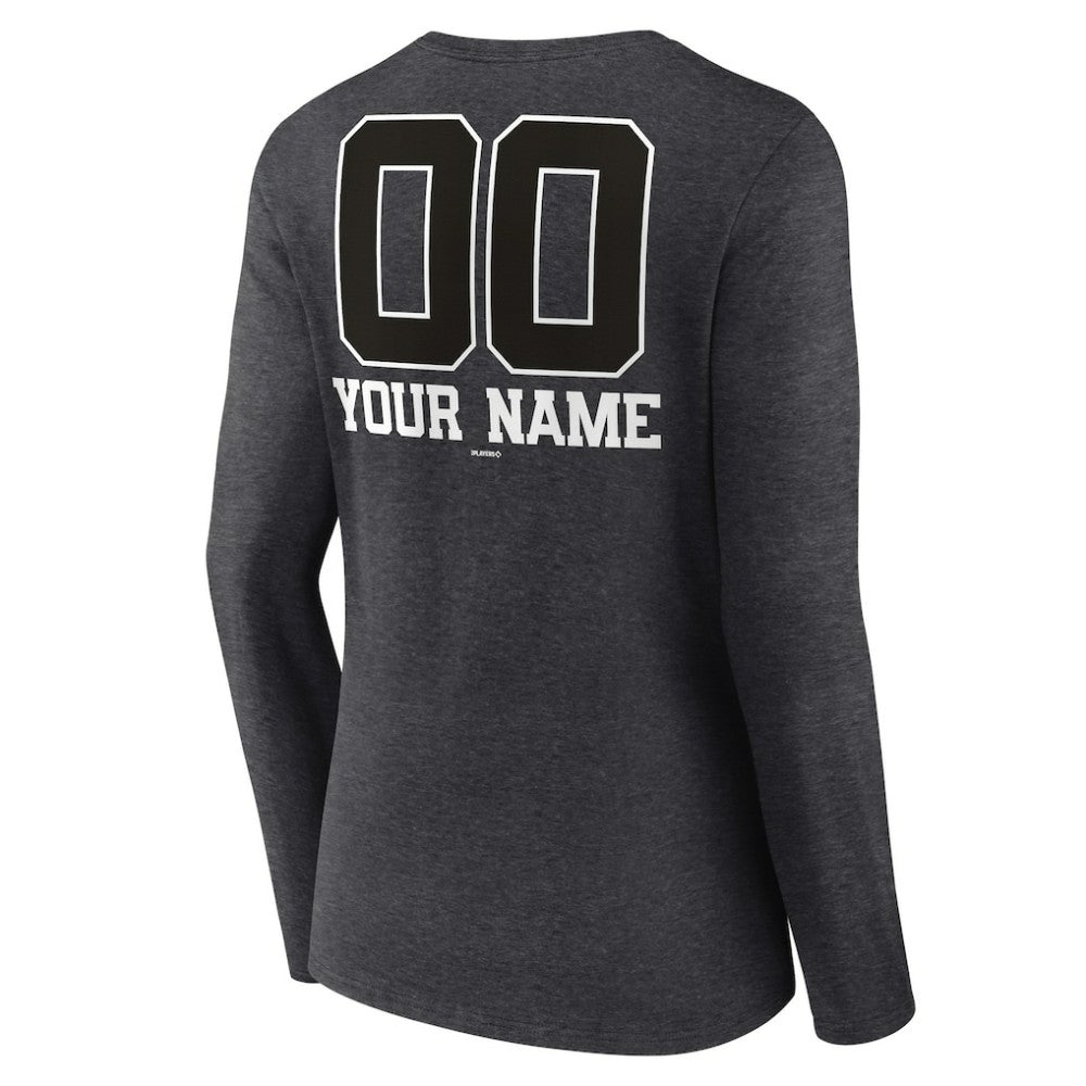 Tampa Bay Rays Women's Personalized Monochrome Name & Number Long Sleeve V-Neck T-Shirt - Charcoal
