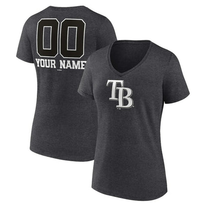 Tampa Bay Rays Women's Personalized Monochrome Name & Number V-Neck T-Shirt - Charcoal