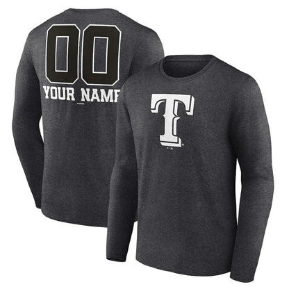 Texas Rangers Personalized Monochrome Name & Number Long Sleeve T-Shirt - Charcoal