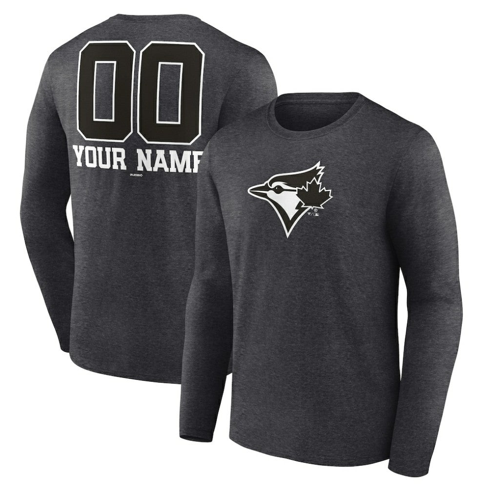 Toronto Blue Jays Personalized Monochrome Name & Number Long Sleeve T-Shirt - Charcoal
