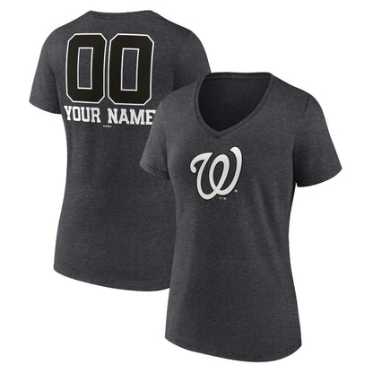 Washington Nationals Women's Personalized Monochrome Name & Number V-Neck T-Shirt - Charcoal