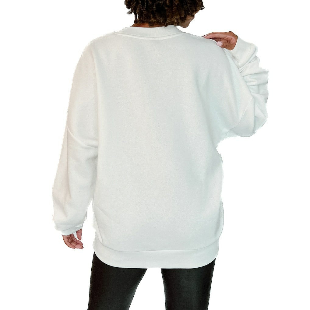 Baltimore Ravens Gameday Couture Women's Just Go With It Oversized Long Sleeve Crewneck Sweatshirt – White cheap