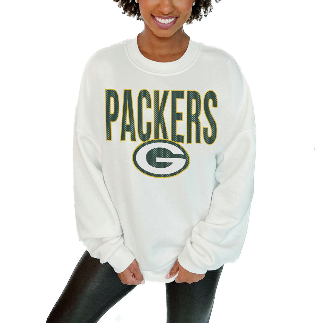 Green Bay Packers Gameday Couture Women's Just Go With It Oversized Long Sleeve Crewneck Sweatshirt – White discount
