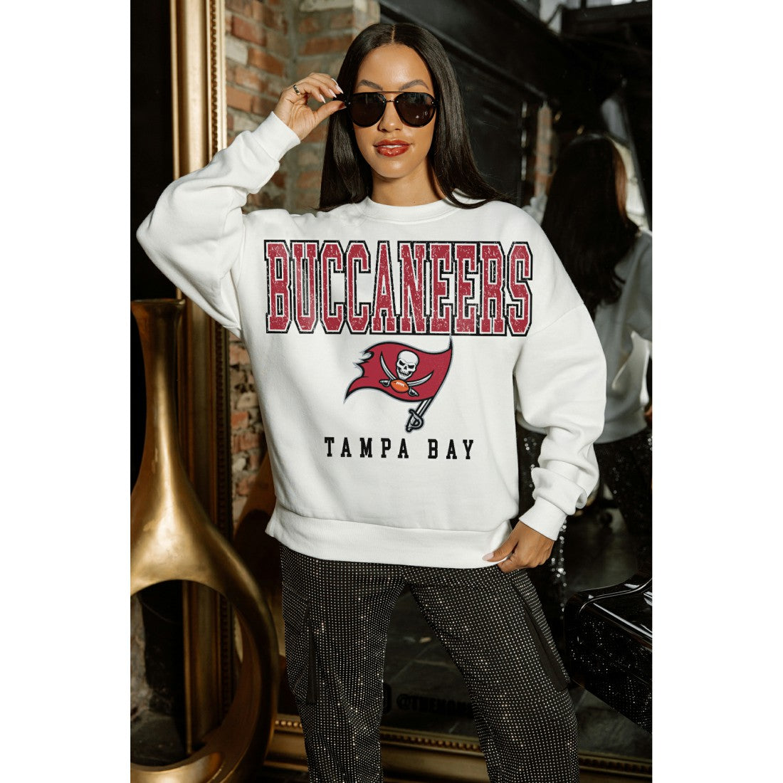 Tampa Bay Buccaneers Gameday Couture Women's Sunday Drives Oversized Crewneck Pullover Sweatshirt – White for sale
