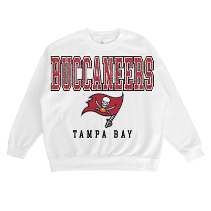 Tampa Bay Buccaneers Gameday Couture Women's Sunday Drives Oversized Crewneck Pullover Sweatshirt – White for sale