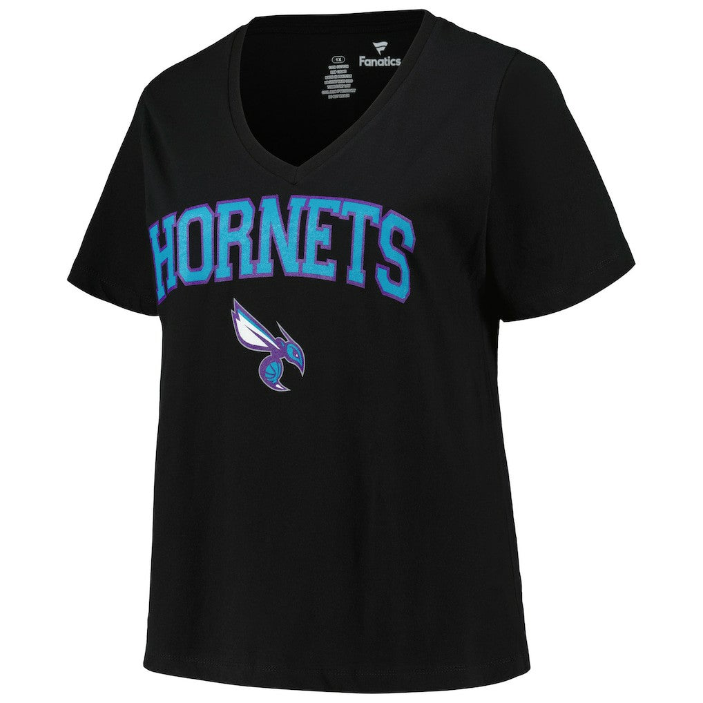 Charlotte Hornets Profile Women's Plus Size Arch Over Logo V-Neck T-Shirt - Black online