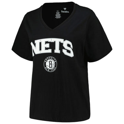 Brooklyn Nets Profile Women's Plus Size Arch Over Logo V-Neck T-Shirt - Black cheap