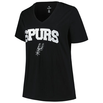 San Antonio Spurs Profile Women's Plus Size Arch Over Logo V-Neck T-Shirt - Black for sale