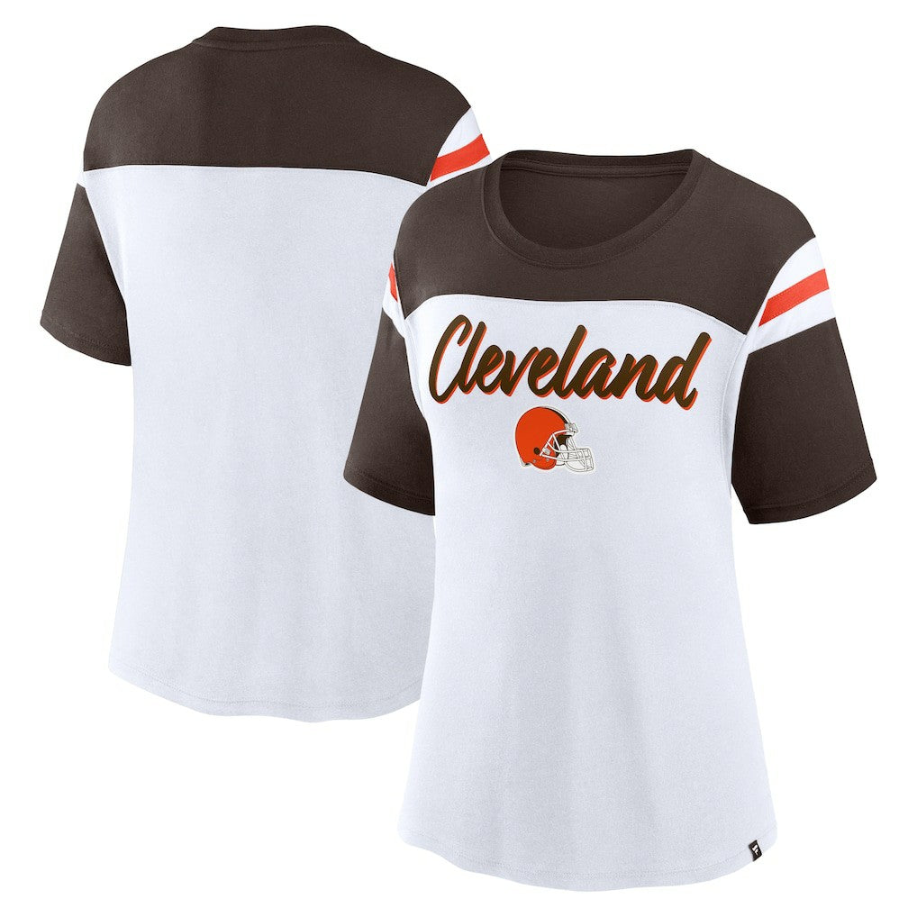 Cleveland Browns Women's Cheer Chant Fashion Crop Top - White/Brown discount