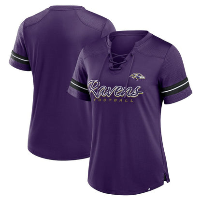 Baltimore Ravens Women's Play Script Lace-Up T-Shirt - Purple cheap