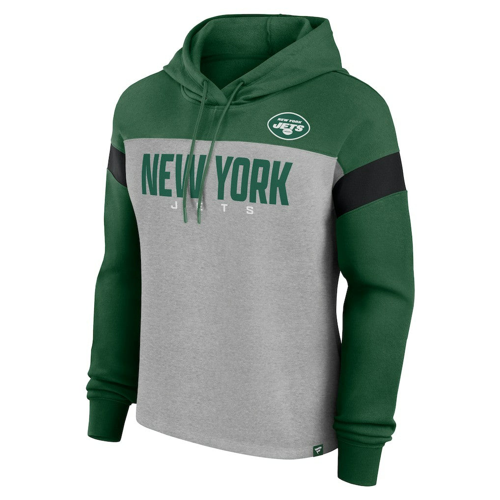New York Jets Women's Bold Play Call Pullover Hoodie - Heather Gray/Green discount