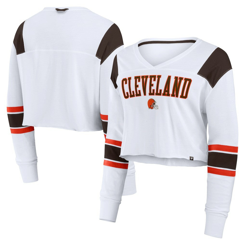 Cleveland Browns Women's Stretch Cropped Fashion Long Sleeve T-Shirt - White on sale