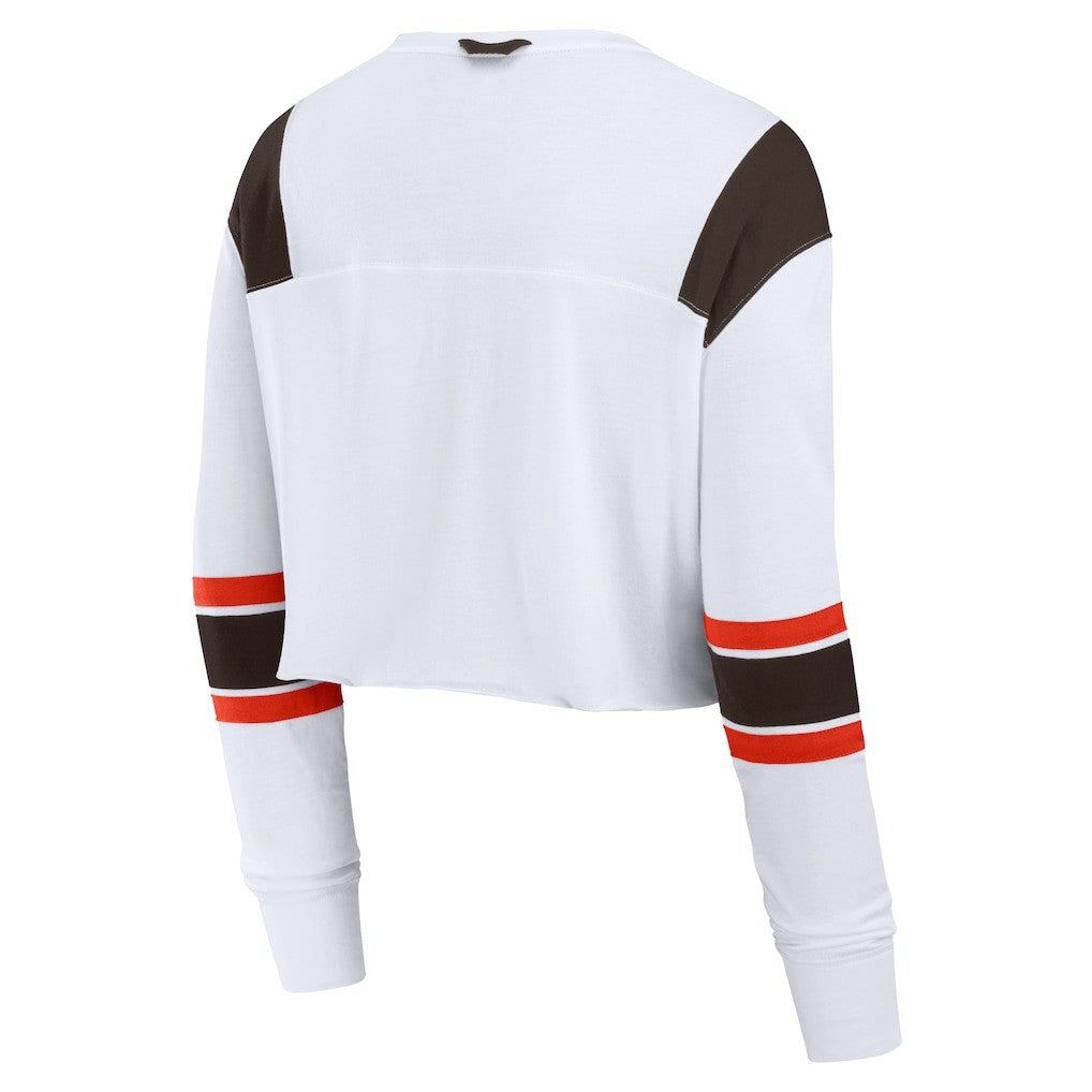Cleveland Browns Women's Stretch Cropped Fashion Long Sleeve T-Shirt - White on sale