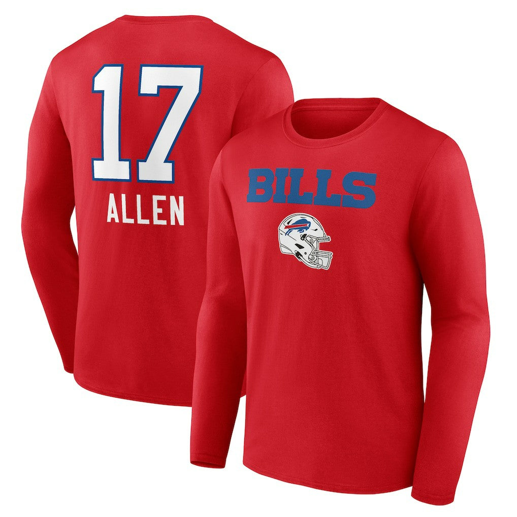 Josh Allen Buffalo Bills Team Wordmark Player Name & Number Long Sleeve T-Shirt - Red for sale