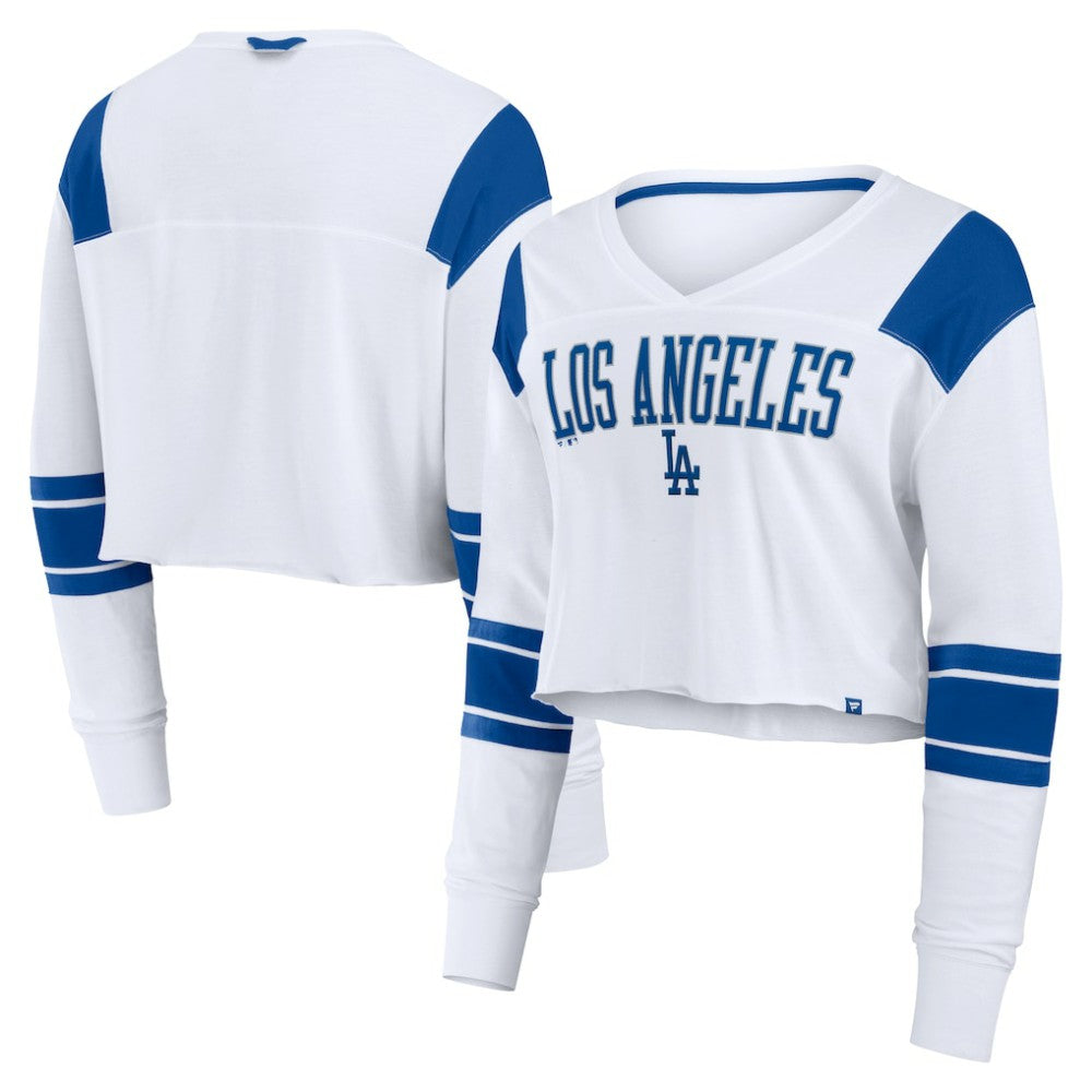 Los Angeles Dodgers Women's Stretch Cropped Fashion Long Sleeve T-Shirt - White