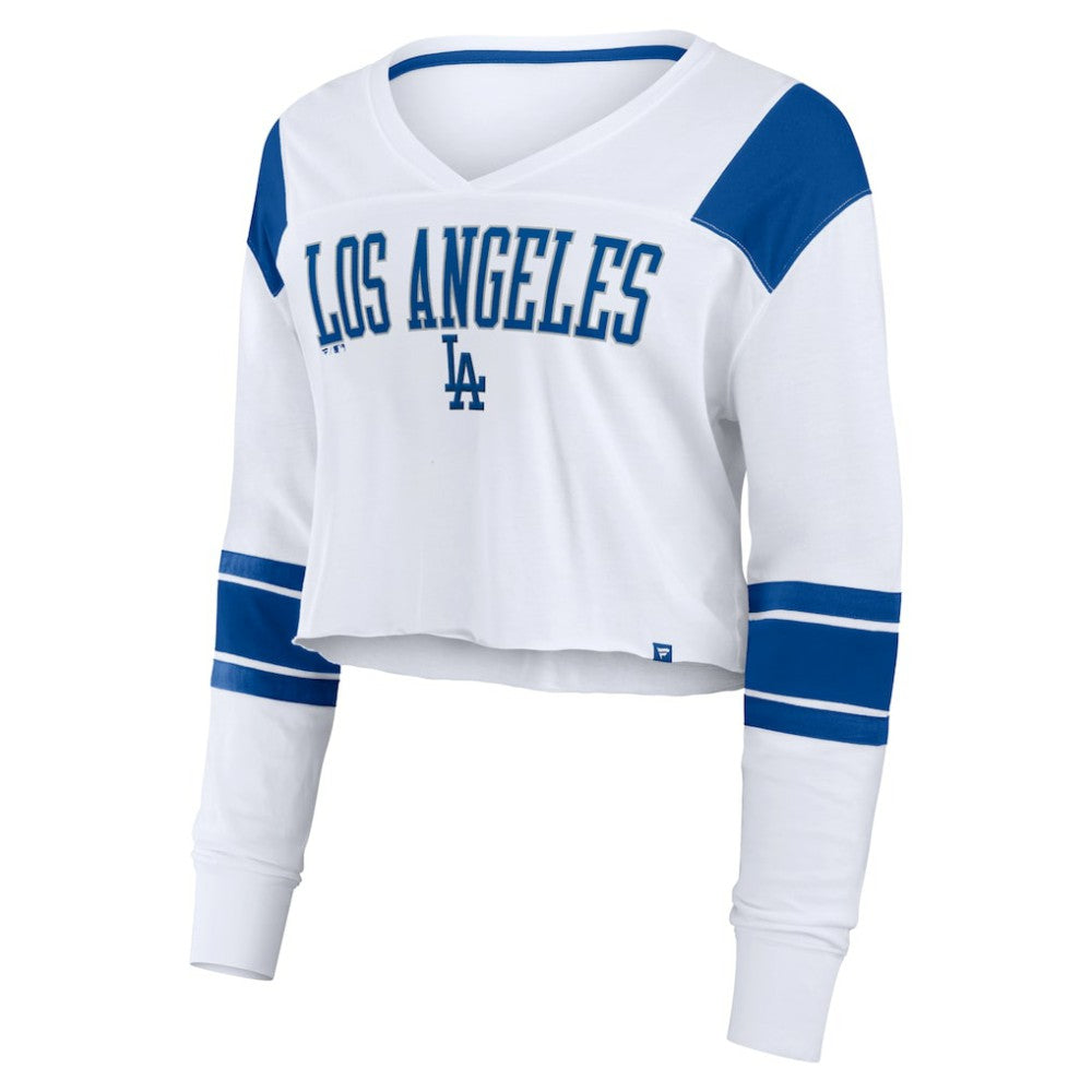 Los Angeles Dodgers Women's Stretch Cropped Fashion Long Sleeve T-Shirt - White