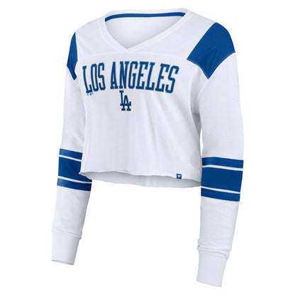 Los Angeles Dodgers Women's Stretch Cropped Fashion Long Sleeve T-Shirt - White